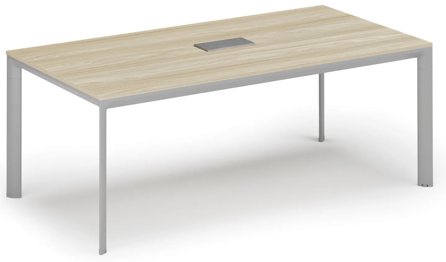 Rokovací stôl PRIMO INVITATION, 200x100 cm, dub prírodný + stolná zásuvka TYP III, strieborná