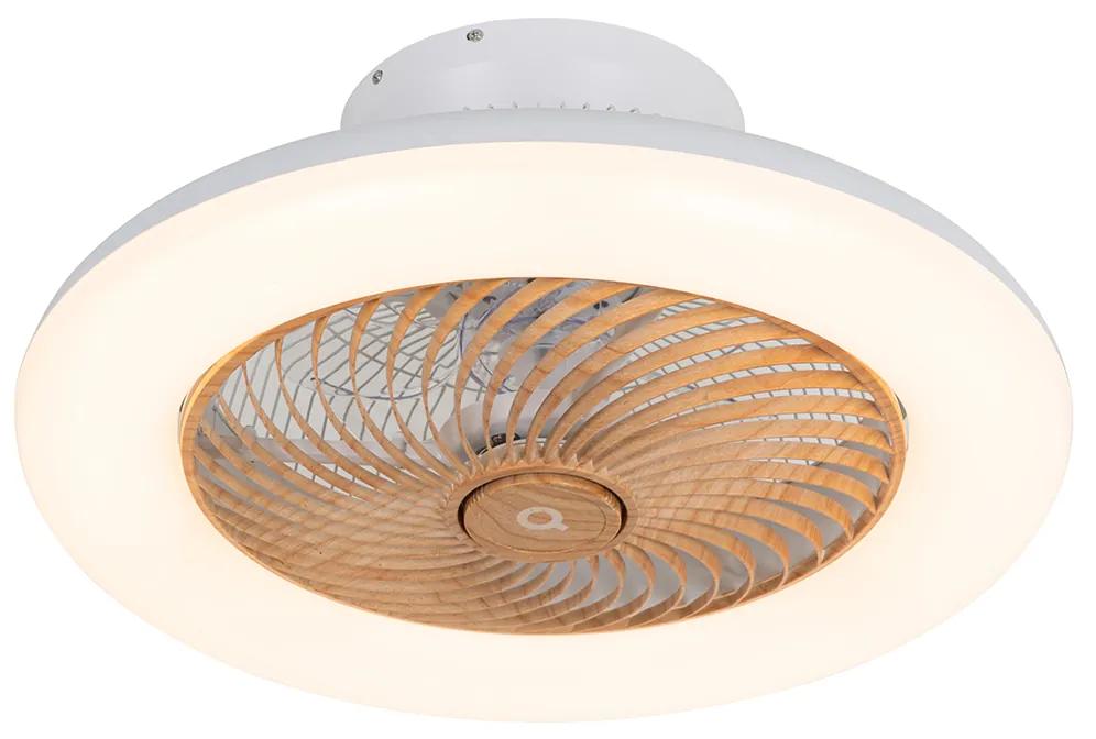 Stropný ventilátor biely s drevenou potlačou 55 cm vrátane LED stmievateľný s diaľkovým ovládaním - Clima