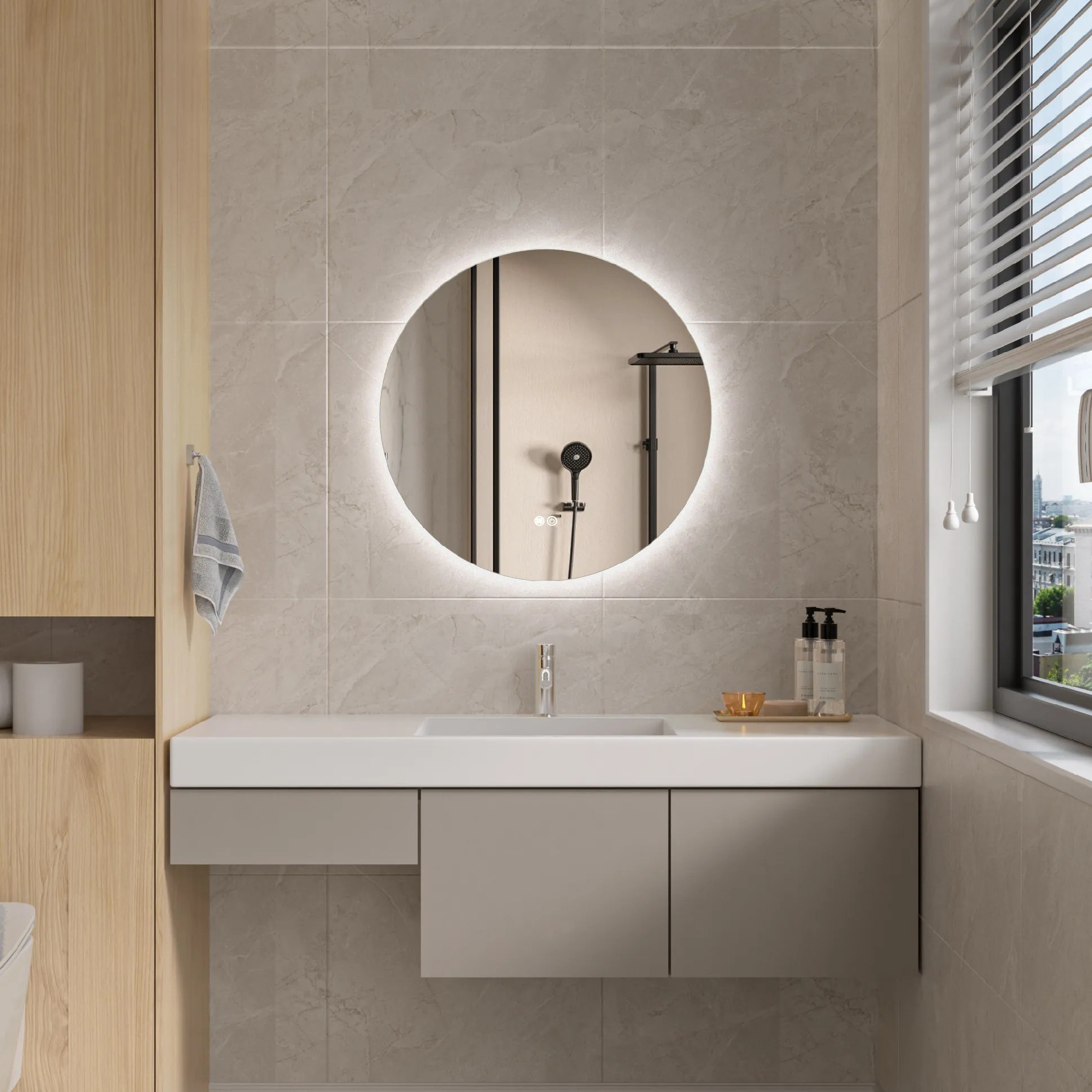 Erga Sofia, okrúhle LED zrkadlo 60cm, 1380 lm, 3 farby svetla, ERG-V01-207-6060