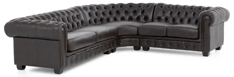furniture-nabytek.cz - Rohová sedacia súprava Chesterfield z pravej kože, hnedá – 294×263×74 cm