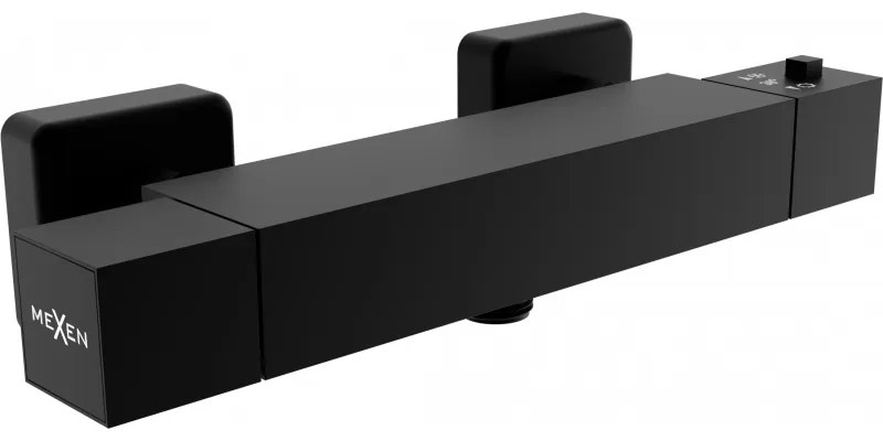 Mexen Cube, termostatická sprchová batéria so spodným 1/2" pripojením sprchy, čierna matná, 77200-70