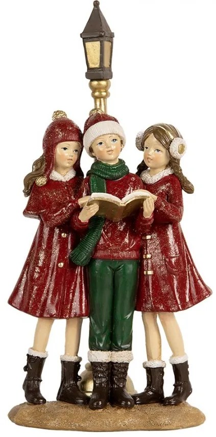 Červená vianočná dekorácia spievajúci zbor dievčaťa pri lampe - 14*9*28 cm