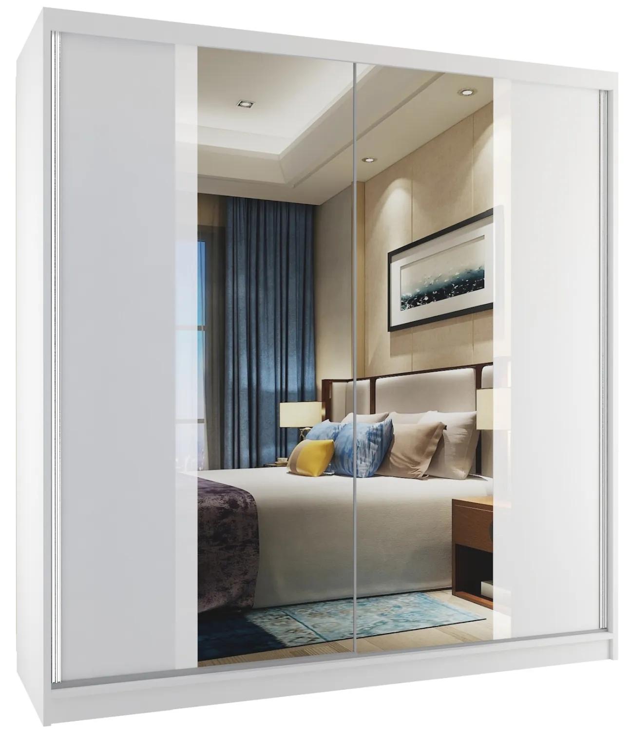 Šatníková skriňa 158cm Belini biely mat s posuvnými dverami a zrkadlom MV SZP3/2/W/W/W/HI