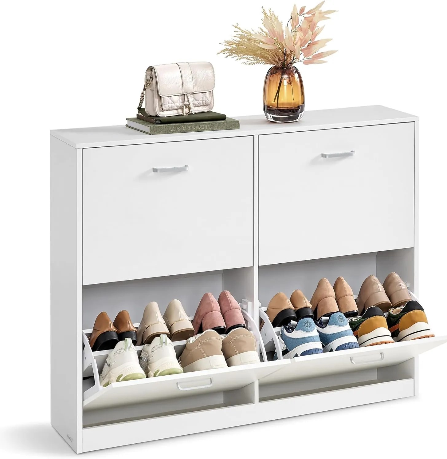 Skrinka na topánky VASAGLE so 4 dvierkami a nastaviteľnou deliacou stenou LBC035 Farba: biela