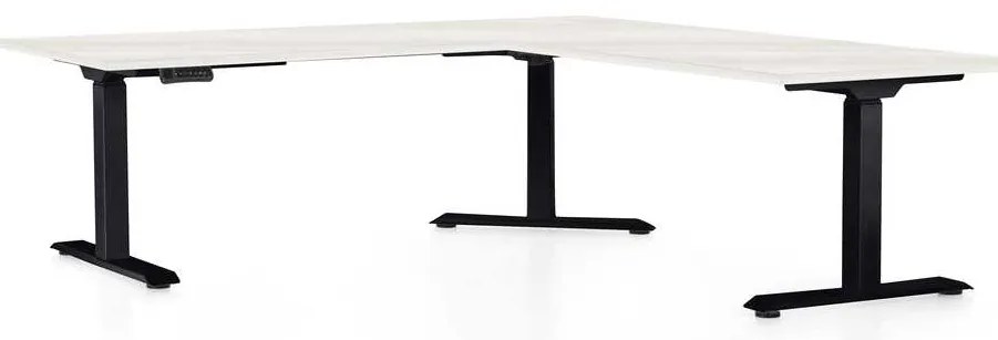 Výškovo nastaviteľný stôl OfficeTech Angle, 180 x 200 cm, čierna podnož, biely jaseň