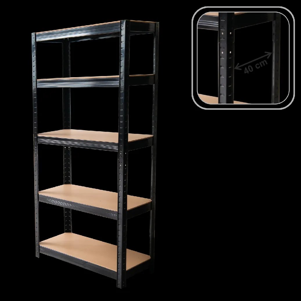 5-ÚROVŇOVÁ REGÁLOVÁ SKRÍŇ 180 x 90 x 40 CM ČIERNA NOSNOSŤ POLICE: 175 KG *7392