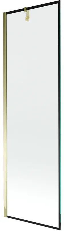 Mexen Next, vaňová zástena 1-krídlová 60 x 150 cm, fixné krídlo, 6 mm číre sklo s čiernym vzorom, zlatý profil, 895-060-000-00-70-50