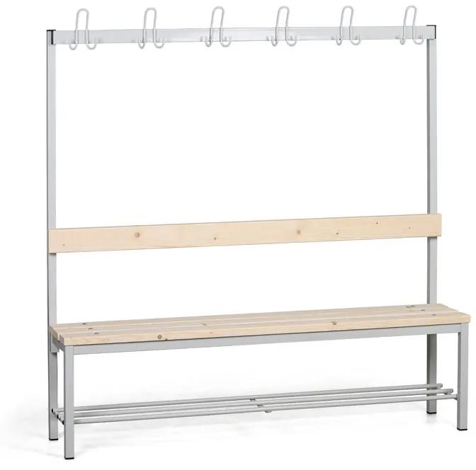 Šatníková lavica s vešiakom a botníkom, sedák - laty, dĺžka 1500 mm, sivá
