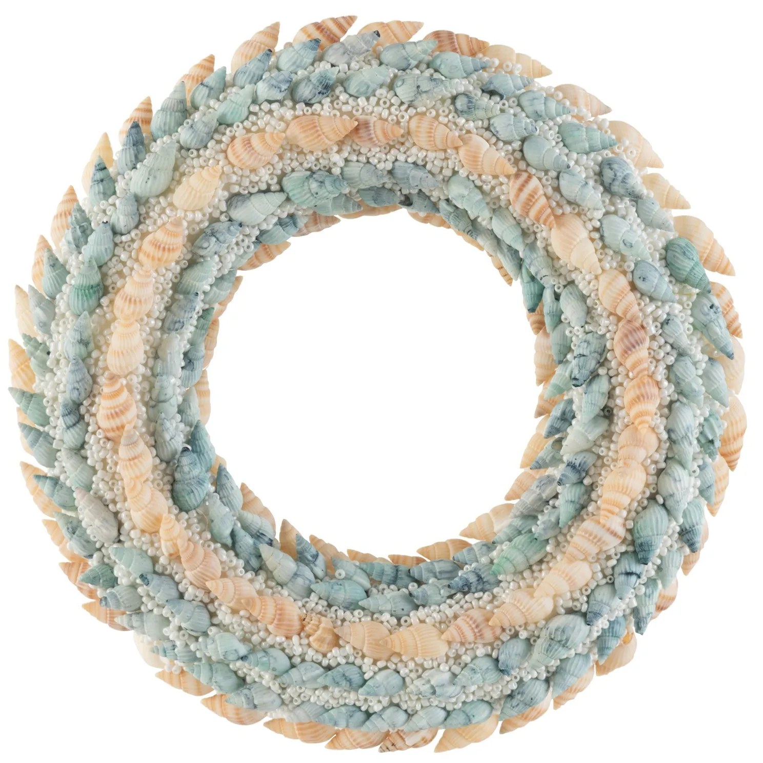 Veniec z modrých a prírodných mušličiek s korálkami Coronne S - Ø 20 * 4cm