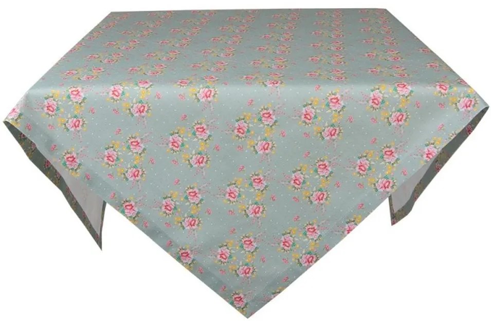 Zelený bavlnený obrus s kvetmi Cheerful Birdie - 150*150 cm