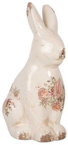 Béžová keramická dekorácia králik s ružami Rosien L - 16*12*28 cm