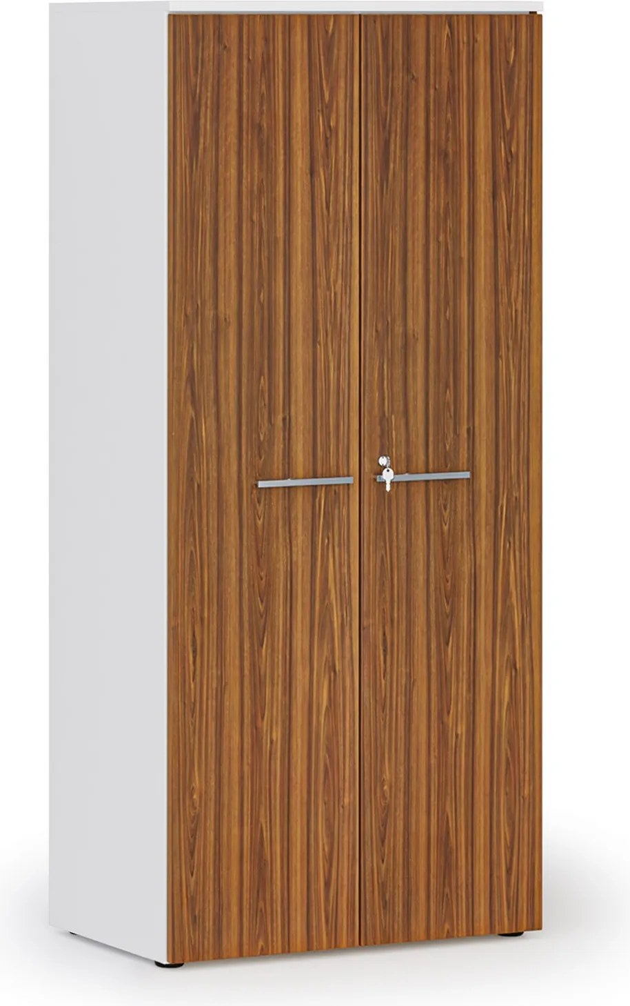 Kancelárska policová skriňa PRIMO WHITE s dverami, 800 x 500 x 1781 mm, biela/orech