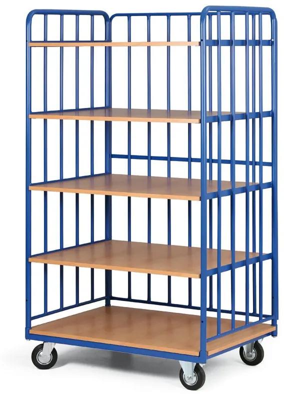 Policový vozík, 5 políc, 3 bočnice s výplňou, nosnosť 300 kg