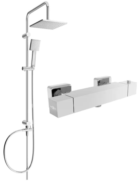 Mexen Tord, sprchový set s dažďovou sprchou a CUBE termostatickou sprchovou batériou, chrómová, 77200200-00