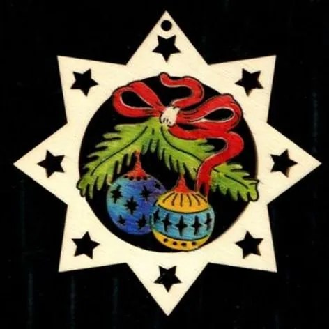 AMADEA Drevená ozdoba hviezda farebná s guľami 6 cm