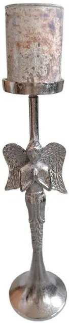 Kovový strieborný anjel so svietnikom Aniel - 15*15*68cm