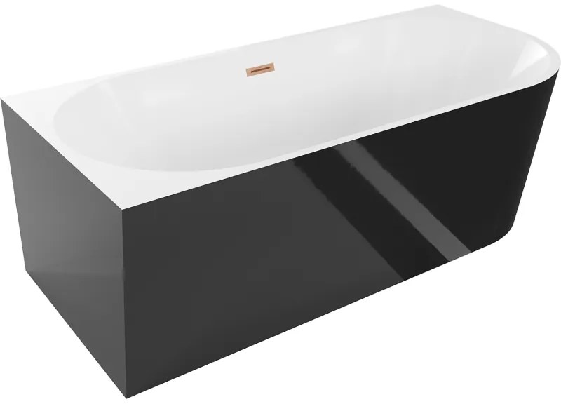 Mexen Mia, voľne stojaca rohová vaňa, lavá, 170 x 80 cm, biela-čierna, medený prepad, 52691708075L-65