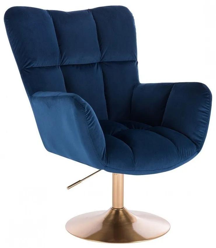 LuxuryForm DESIGN Kreslo AURORA VELUR na zlatom tanieri - modré
