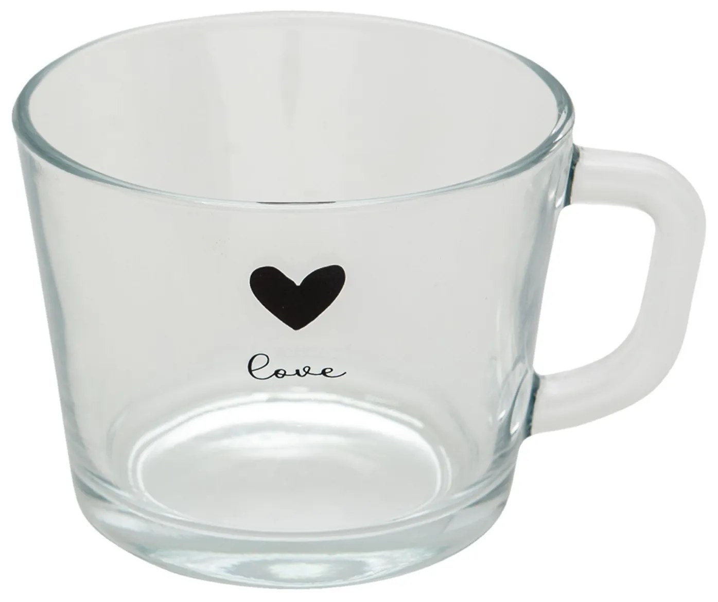Sklenený hrnček s čiernym srdiečkom Love - 13*10*9 cm 450 ml