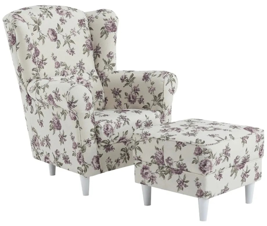 Kreslo (ušiak) s taburetkou Astrid - rose 18