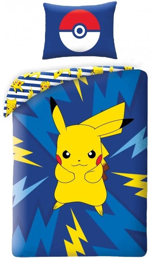 Bavlnené posteľné obliečky Pokémon Pikachu - motív Bleskový šok - 100% bavlna - 70 x 90 cm + 140 x 200 cm