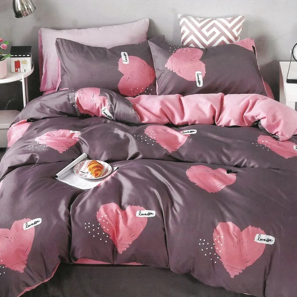 Obliečky HEARTS OLD PURPLE 3-dielna sada 140x200 cm
