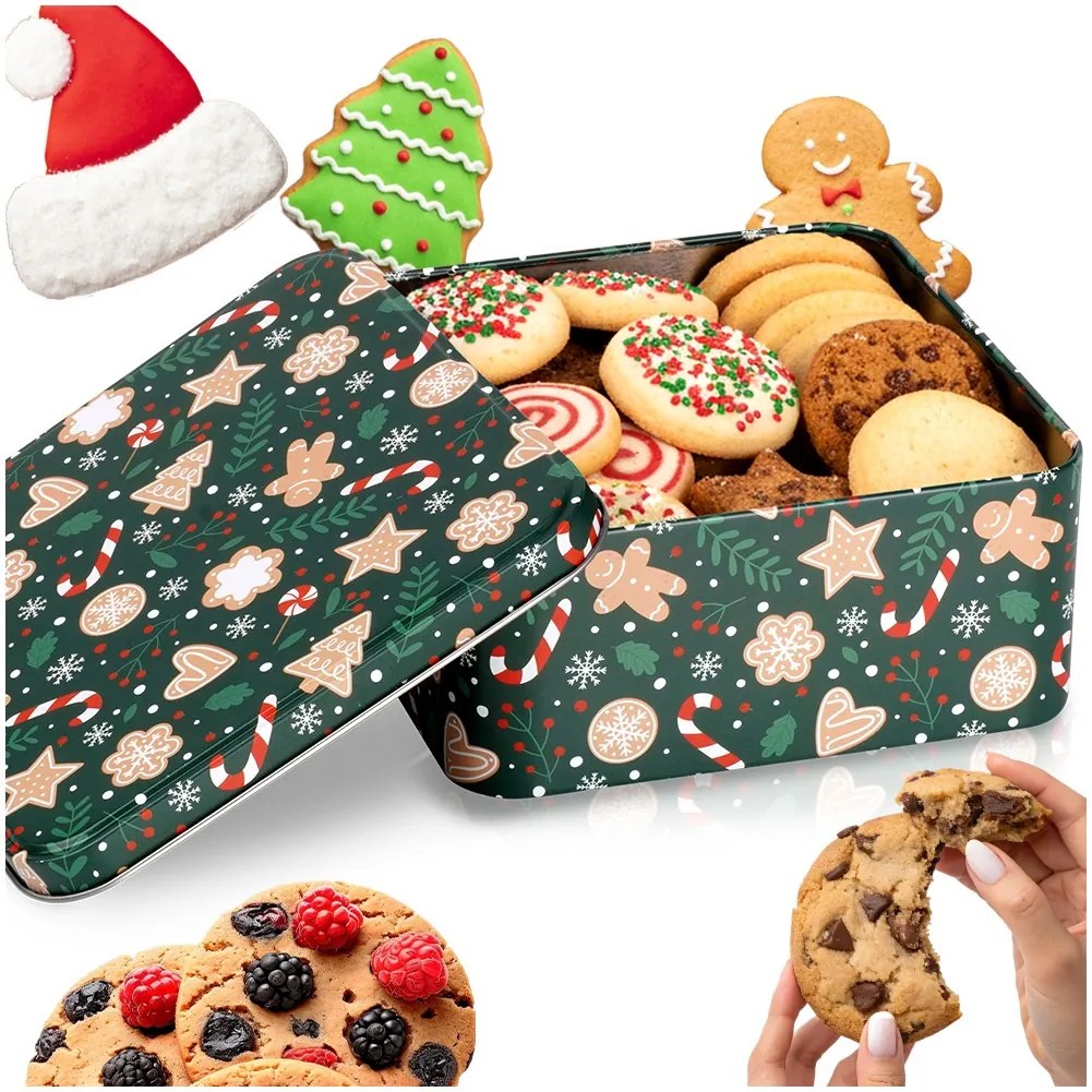 VILDE Plechová dóza na cukrovinky / sušienky, vianočný motív, 15 x 15 x 6,5 cm