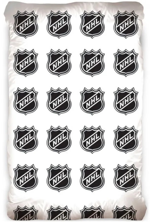 Hokejové prestieradlo na jednolôžko National Hockey League - NHL - biele - 90 x 200 + 25 cm