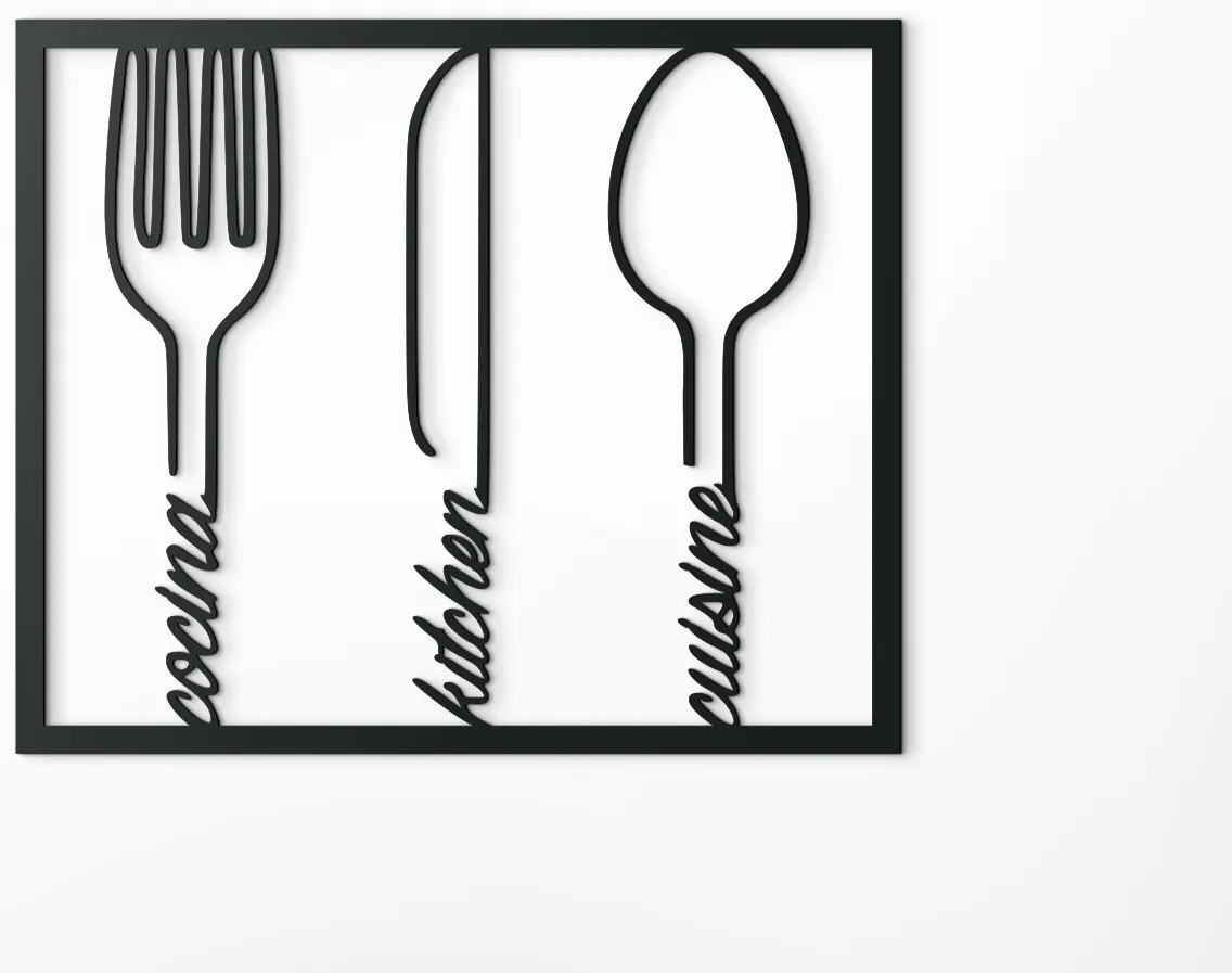 drevko Drevený obraz do kuchyne a jedálne Príbor Rozmer obrazu: 37 x 44,5 cm, Farba dekorácie: Čierna