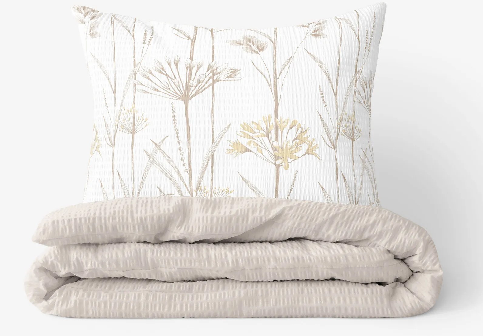 Goldea krepové posteľné obliečky duo - okrasné rastliny s latte 140 x 200 a 70 x 90 cm