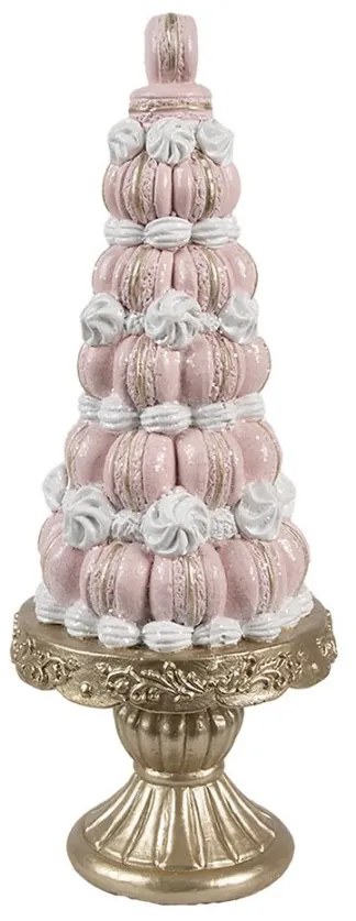 Bielo-ružová dekorácia veža z makrónok na podstavci - Ø 12*30 cm