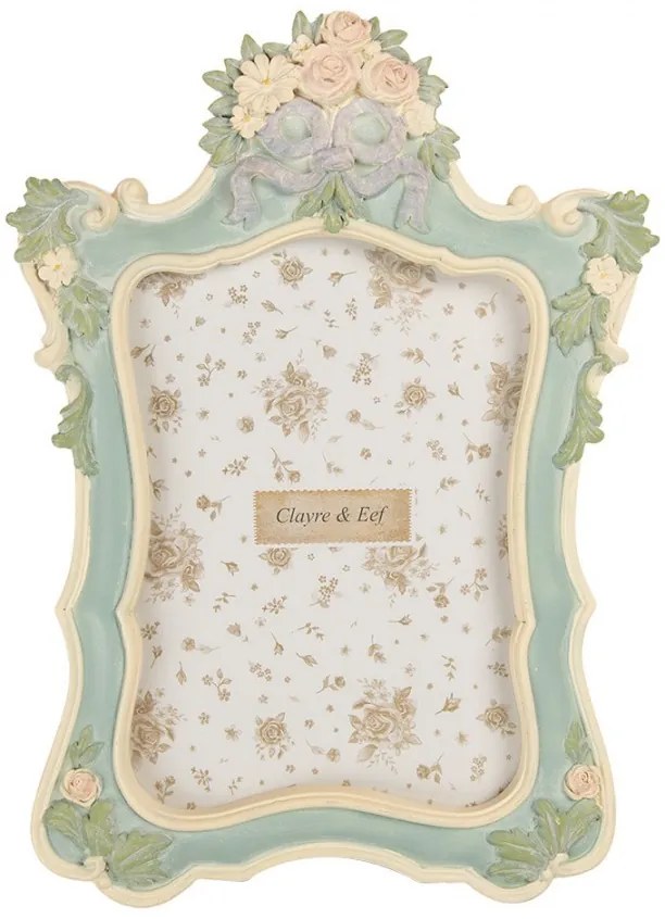 Béžovo-zelený pastelový fotorámik s kvetmi - 19*2*26 cm / 13*18 cm