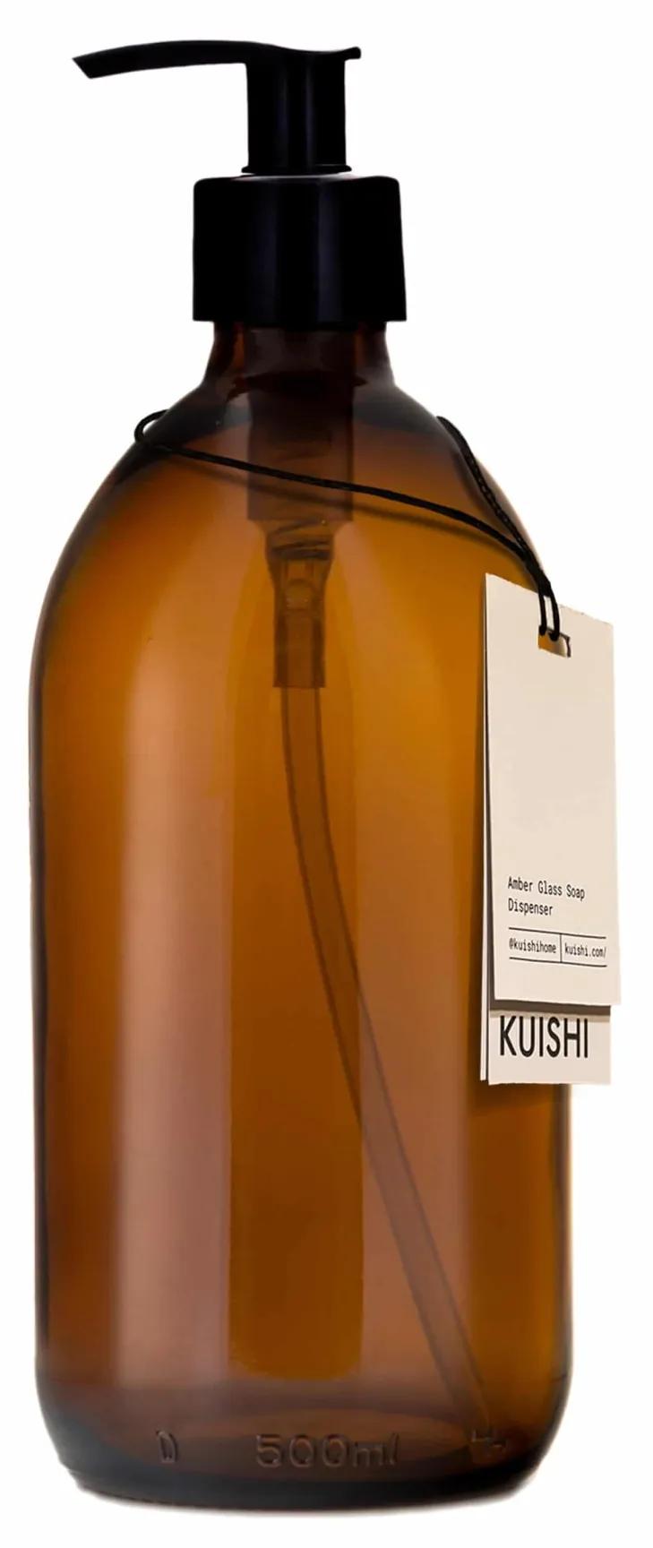 KUISHI Sklenený zásobník na mydlo s pumpičkou Amber 500 ml