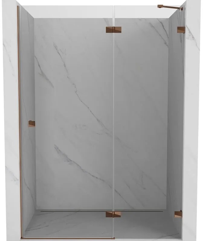 Mexen Lunar, pravé otočné sprchové dvere 135 cm, 8mm číre sklo, ružové zlato profil, 834-135-000-60-00-P