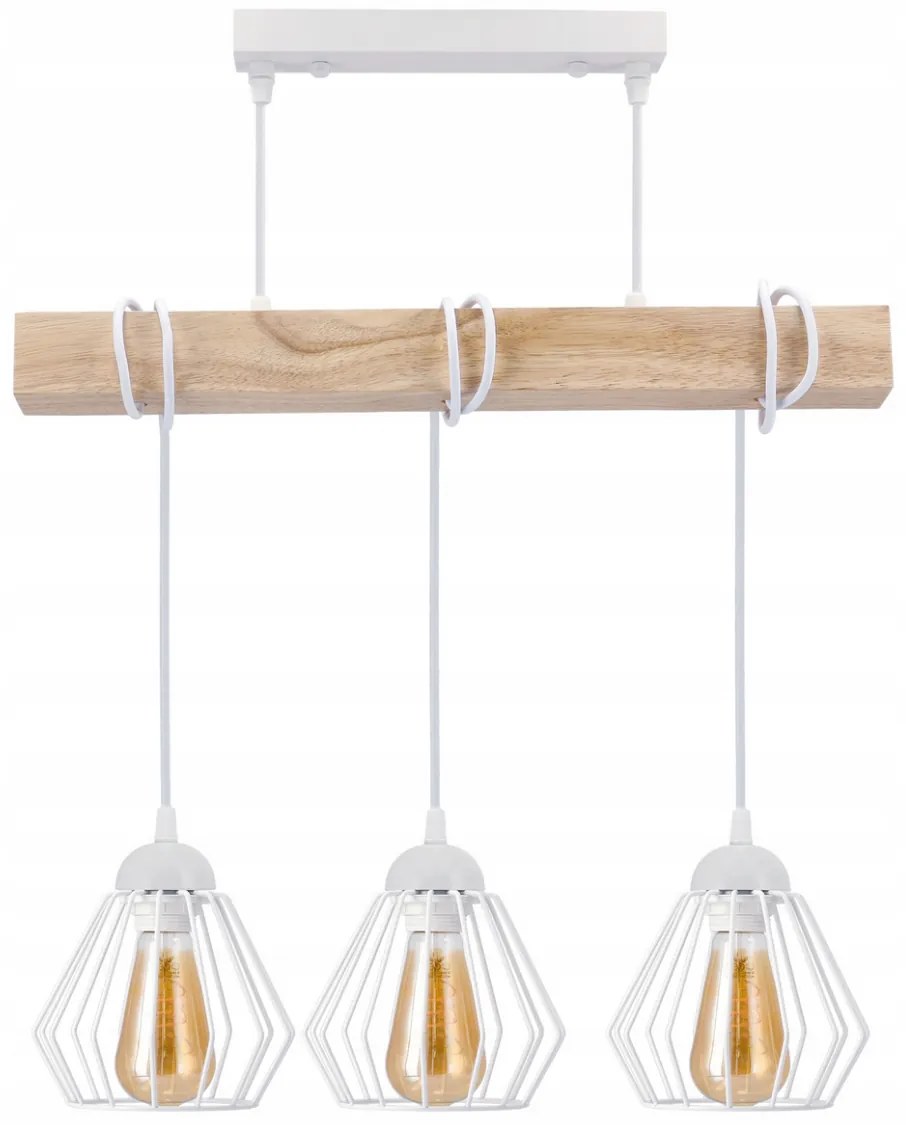 BERGE LED závesné stropné svietidlo, drevený trám, 3xE27 - biela