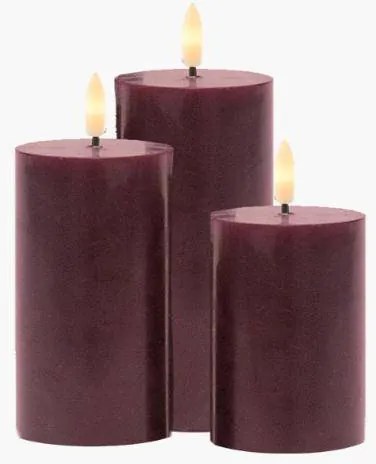 SIRIUS Dobíjacie voskové sviečky LED Herring, 3ks, bordová