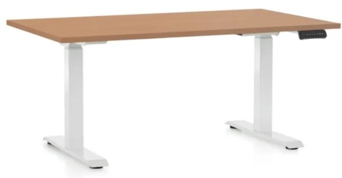 Výškovo nastaviteľný stôl OfficeTech D, 120 x 80 cm, biela podnož, buk