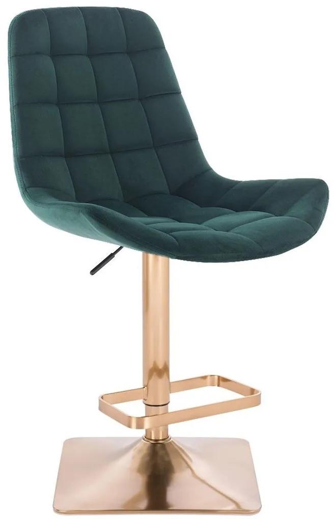 LuxuryForm DESIGN Barová stolička PARIS VELUR na zlatej hranatej podstave - zelená