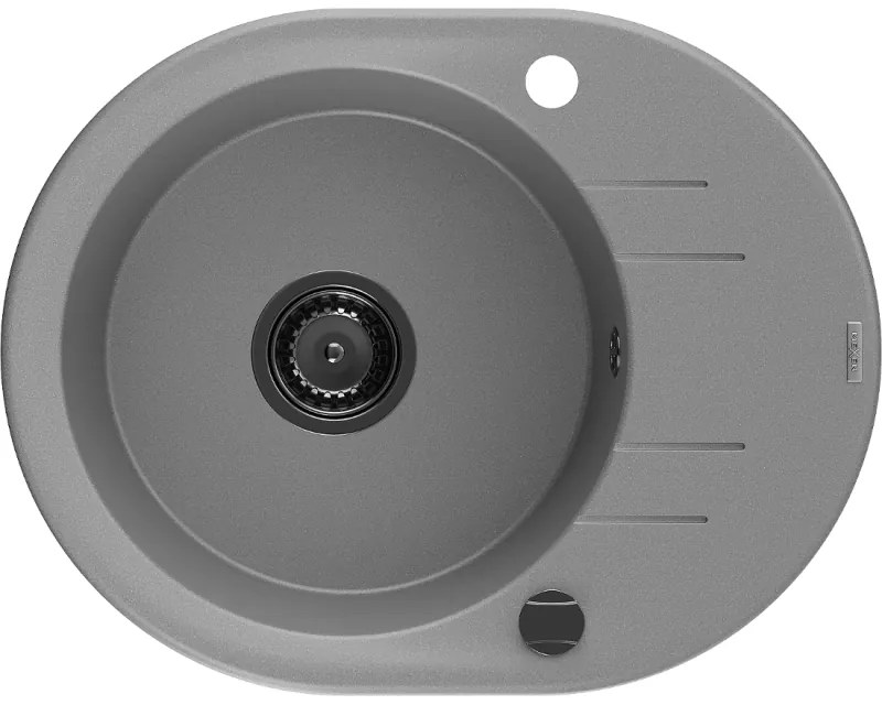 Mexen Kevin, granitový drez 586x458x190 mm, 1-komorový, šedá s čiernym sifónom, 6517581005-71-B