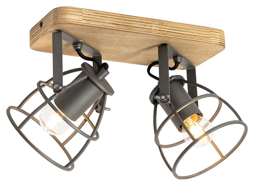 Priemyselné bodové svetlo tmavosivé s dreveným nastaviteľným 2-svetlom - Arthur