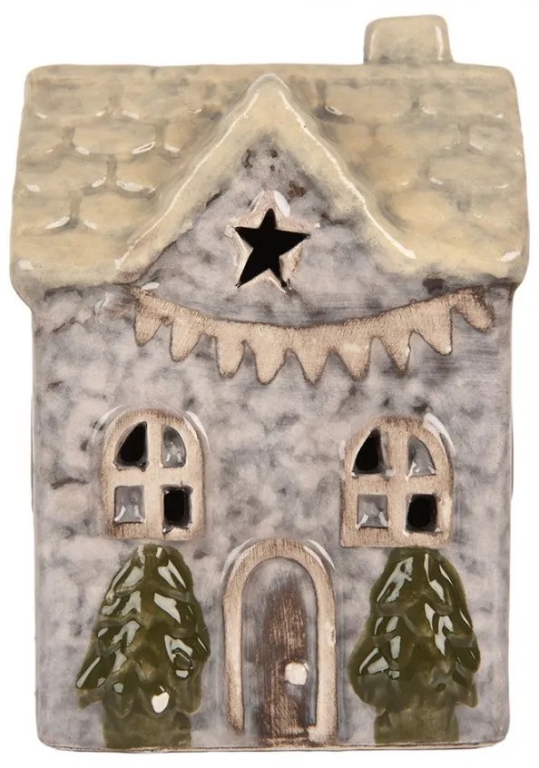 Béžový keramický LED domček Lamont - 6*6*10 cm