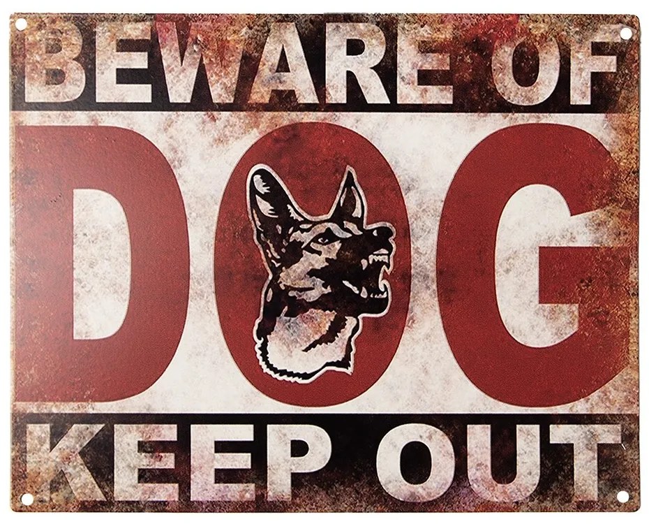 Nástenná kovová ceduľa Beware of dog - 25*1*20 cm