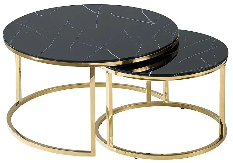 Konferenčný stolík Muse, čierny mramor / zlatá