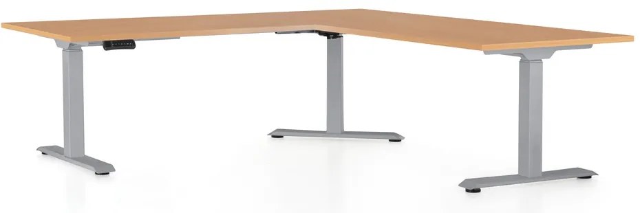 Výškovo nastaviteľný stôl OfficeTech Angle, 180 x 200 cm, sivá podnož, buk