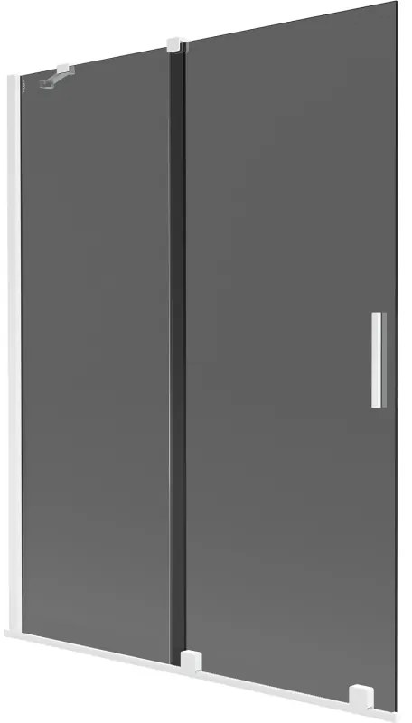 Mexen Velar, 2-krídlová posuvná vaňová zástena 130 x 150 cm, 8mm šedé sklo, biela matná, 896-130-000-41-20