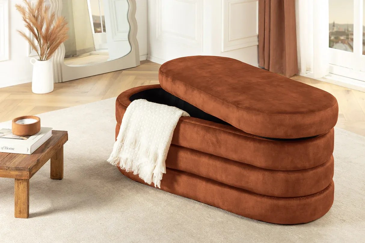 Dizajnová lavica s úložným priestorom RUST VELVET 115 cm – elegantný úložný box