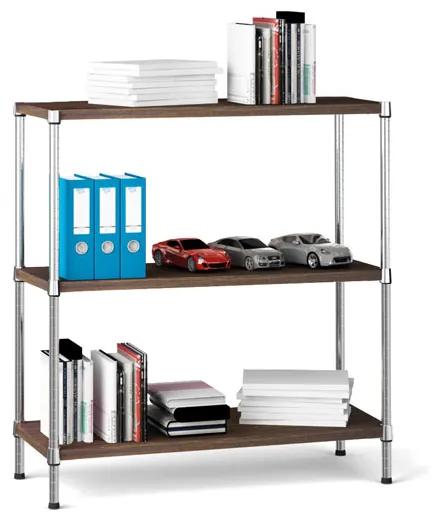 Chrómovaný regál s laminovanými policami, 900 x 900 x 450 mm