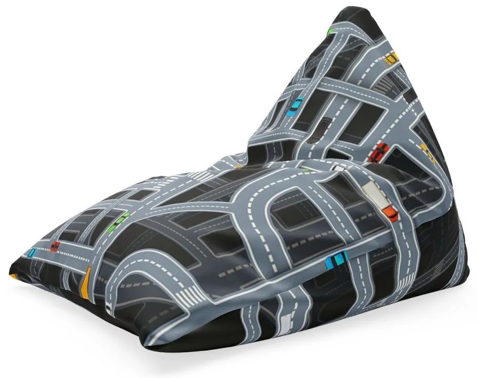 Sedací vak Triangl detská autodráha, sivá / čierna