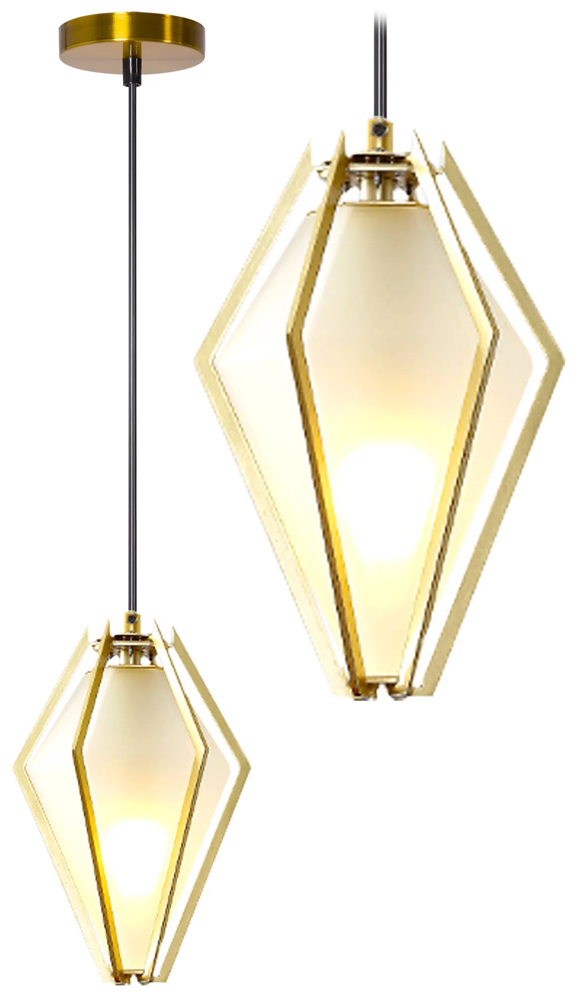 Stropné svietidlo MILKY DIAMOND - kov / sklo - zlaté / mliečne