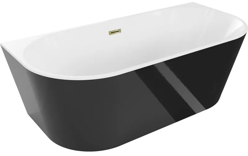 Mexen Oval, voľne stojaca nástenná vaňa 160 x 80 cm, biela-čierna, zlatý lesklý prepad, 52671608075-50